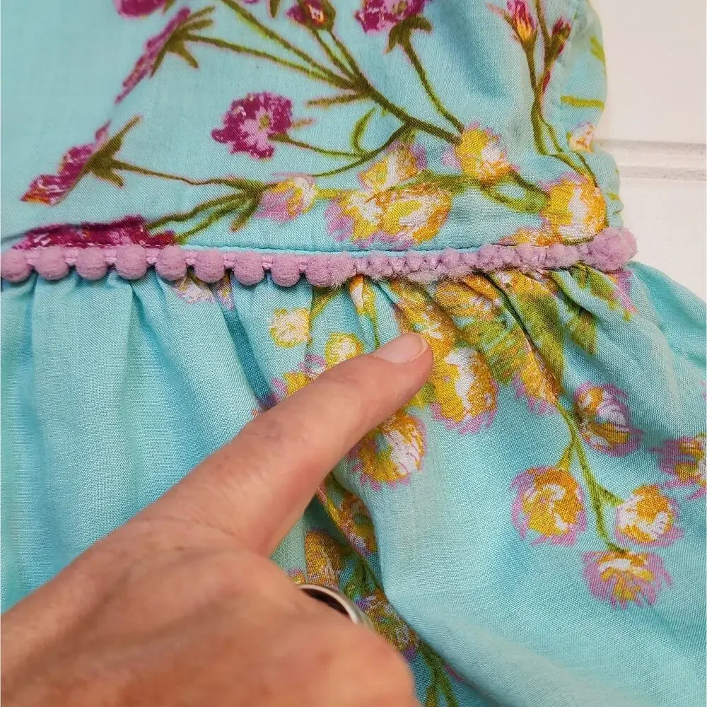Vineyard Vines Girls Floral Tiered Sundress Size S (7-8) Aqua Mimosa Floral